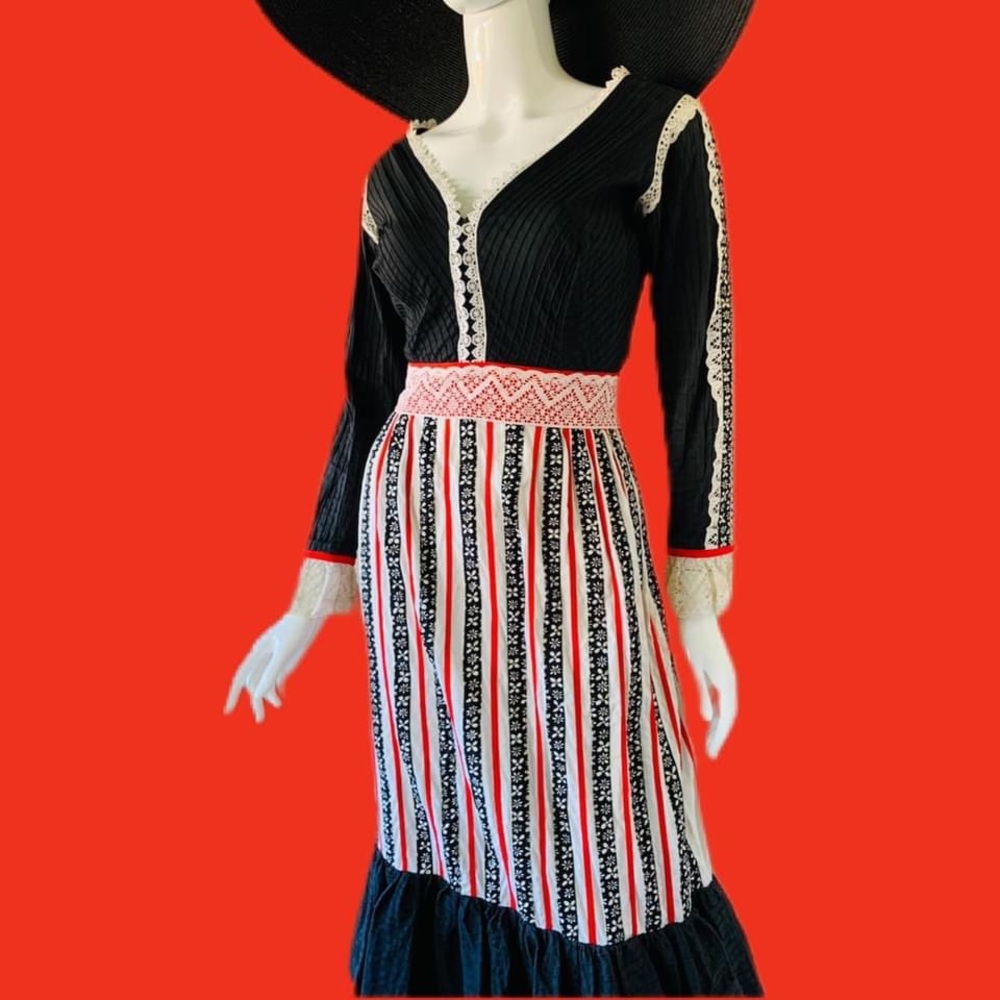Vtg 70’s Rare Mexican Prairie Gunne Sax Style Cottagecore Dress
